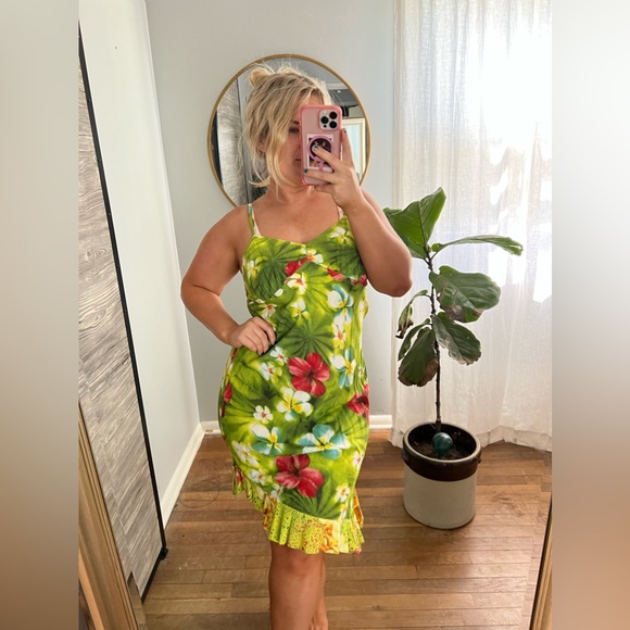 Jams World Dresses Jams World Green Hawaiian Print Dress Medium